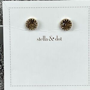 Stella Dot Champagne Crystal Stud Earrings Gold Tone Round Womens Jewelry New